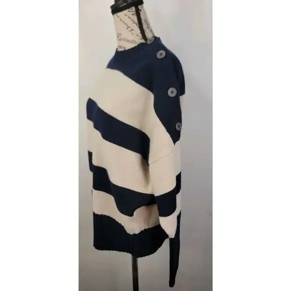 Brochu Walker Cy Stripe Sweater Womens SZ M Nautical Wool Cashmere NKM4146